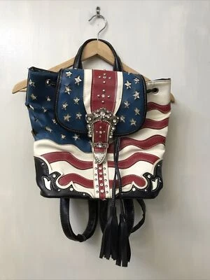 Mochila Bolso Patriótico Vaquera Moda Rojo Blanco Azul Bandera Estrás Foto 1 de 4