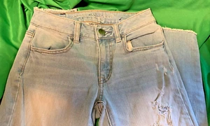 JUNIOR/DAMEN AMERICAN EAGLE LEICHTE CROP JEANS GRÖSSE 00 SUPER STRETCH DESTROYED - Bild 1 von 4