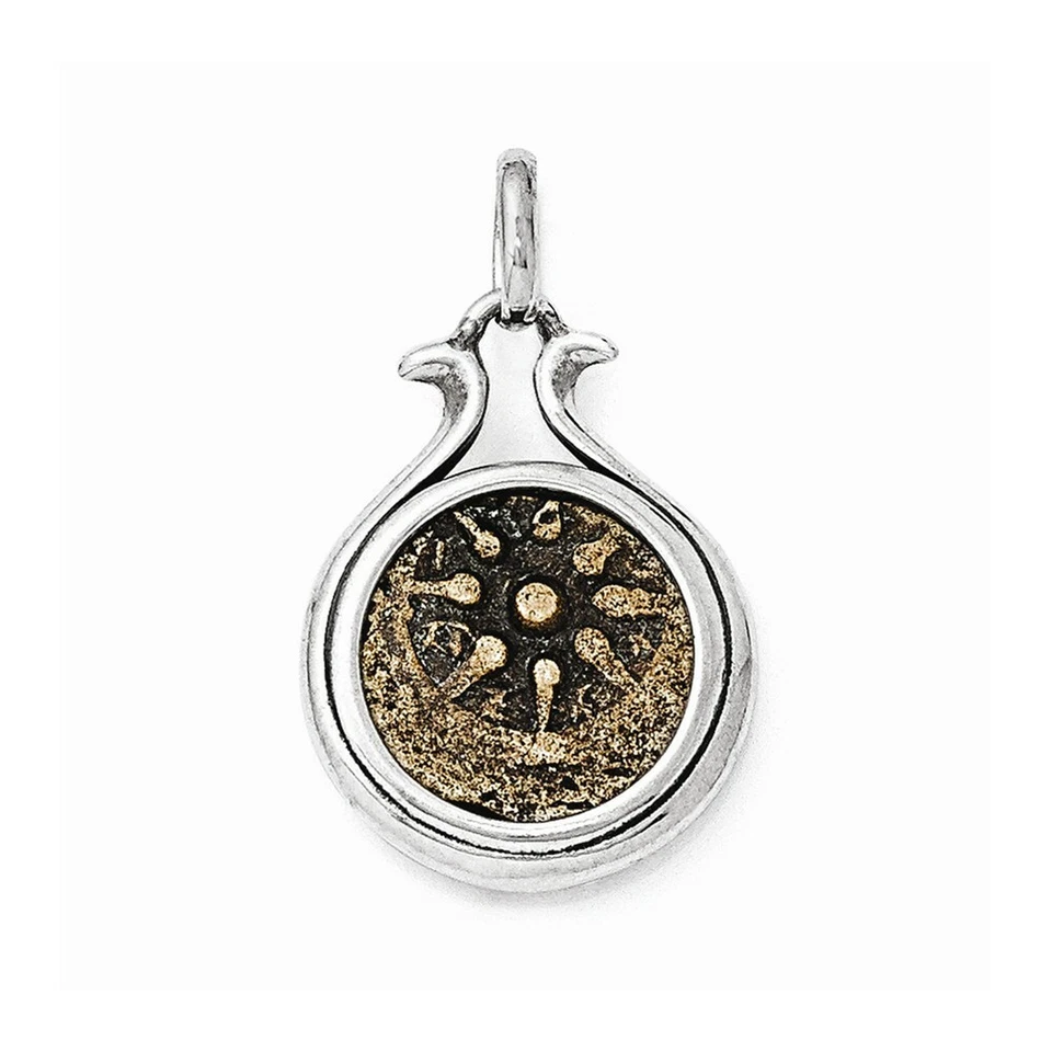 Sterling Silver Ancient Coins Bronze Antiqued Widow's Mite Coin Pendant Qac101