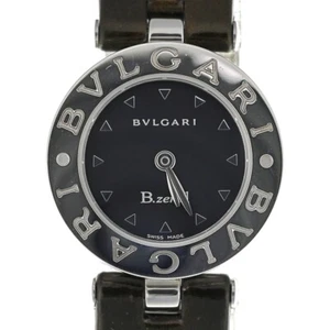 BVLGARI B.zero1 BZ22S acero inoxidable/cuero esfera negra cuarzo damas O#137940 - Imagen 1 de 8