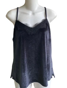 Nine West Damen Samt Tank Cami Top Ösen Spitzenbesatz Mineral Schwarz Small Neu mit Etikett - Bild 1 von 3