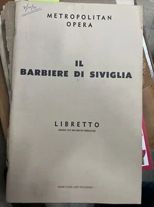 Metropolitan Opera Libretto - Il Barbiere Di Siviglia 1962 Italian/English - Foto 1 di 1