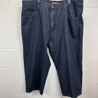 Akademiks Jean Shorts Mens 44x23 Black Y2K Baggy Hip Hop Zip Fly Dark Wash Denim - Image 1 of 4