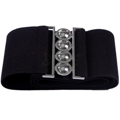 Womens Fashion Elastic Cinch Belt 3" Wide Stretch Waist Band Clasp Buckle - Image 1 of 4