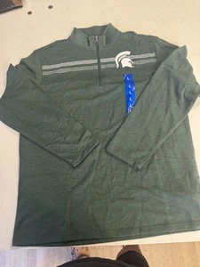 Michigan State Spartans 1/4 Zip Pullover Mens L Green Mock Neck Cotton Blend - Picture 1 of 5
