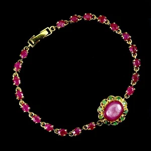 925 Sterling Silver Bracelet Oval Ruby 11x9mm Emerald Gemstone Jewelry 7.5in - Picture 1 of 13