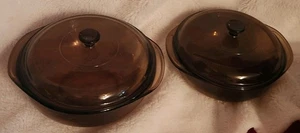 Pair Vintage PYREX Glass Casserole Dish/Bowl with Lid Purple/Cranberry - Picture 1 of 7