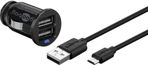 2-in-1 Auto-Ladeset mit micro-USB Anschluss; KFZ SET micro-USB 2in1 2,1A 2xUSB 1 - Bild 1 von 5