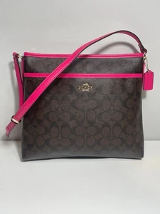 Coach Swingpack Akten-Umhängetasche braun/fuchsia Signatur Canvas und Leder - Bild 1 von 12