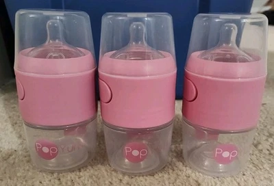 Three (3) Pop Yum Baby Bottles, 5 Oz/150ml, Pink  - New W/Out Box - Image 1 of 4