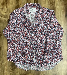 Frank & Eileen Damen 100% Leinen rot blau Blumen Relaxed Knopfleiste Hemd Gr. L - Bild 1 von 9
