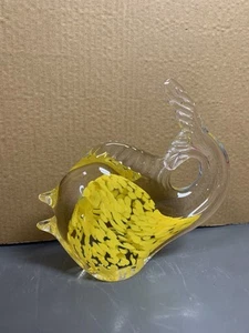 Yellow Clear Glass Angel Fish Figurine Paperweight 5" - Bild 1 von 9