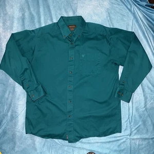 Ariat Shirt Mens Large Solid Green Button Up Long Sleeve Western Casual Shirt. - Picture 1 of 14