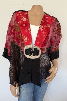 Spencer Alexis Kimono Jacket Velvet Burnout Lace Top Chinese Cherry Blossom Sz 8 - Image 1 of 4