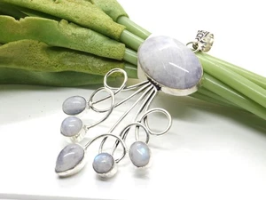 GJ69 GW MONDSTEIN OVAL 6x SILBER-ANHÄNGER *SWING* EXTRAVAGANT  +KETTE / LEDER! - Bild 1 von 5