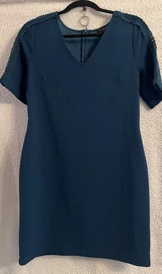 Vestido vaquero Everly verde azulado oscuro para mujer, mangas de ganchillo, cuello en V, cremallera trasera talla M Foto 1 de 4