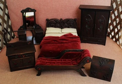 Artisan 6 Piece Dollhouse Bedroom Set Signed And Dated By Dona Oborn  1:12th - Image 1 of 4