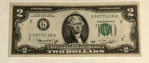UNC 1976 G Series $2 DOLLAR BILL. Excellent Condition. LOW SERIAL. Seal Error! - Picture 1 of 4