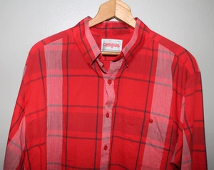 Vintage Campus rot kariertes Button Down Hemd XL Ivy Style kastiger Saum Rockabilly - Bild 1 von 5
