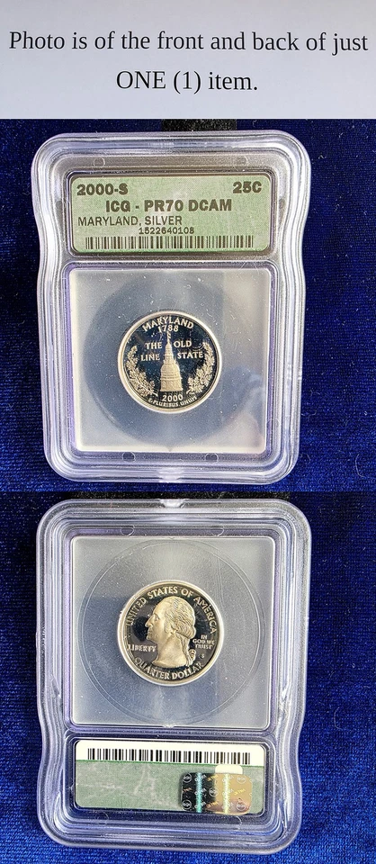 2000 S State Quarter Maryland ICG PR70 DCAM Silver Proof 25C - Image 1 of 1