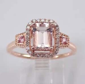 2.20 Ct Emerald Cut Morganite & Moissanite Ring 14K Rose Gold Over - Picture 1 of 7
