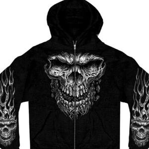 Hot Leathers Men's Shredder Skull Hooded Sweatshirt with Full Front Zip Closure - Picture 1 of 14