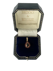 Granat Anhänger 9ct 9k Gelbgold Granat Tropfen Vintage Pendant - Bild 1 von 13