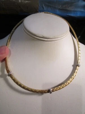 14K GOLD NECKLACE WITH DIAMONDS 22 GRAMS WOVEN DESIGN - 18" LONG - EXCELLENT - Image 1 of 4
