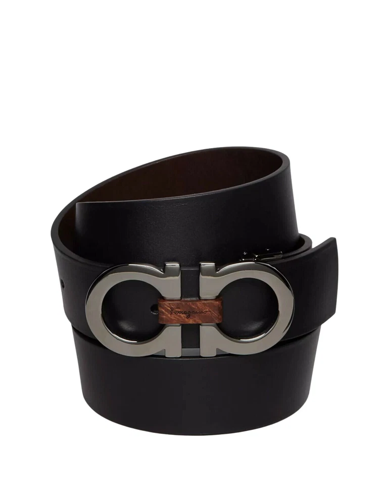 Salvatore Ferragamo Men's Double Gancini Buckle Leather Belt