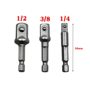 3PCS Socket Adapter Drill BIts Set Hex Shank 1/4" 3/8" 1/2" Impact Driver Tools - Picture 1 of 6