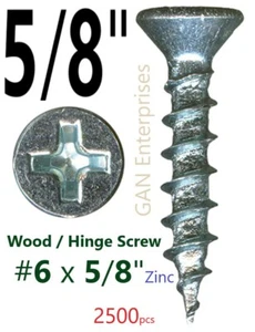 Phillips Flat Head # 6 x 5/8" Wood Particle Board MDF Screws Zinc Plated (2500) - Picture 1 of 1