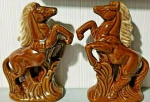 Paar antike französische Majolika Pferde Statuen Figuren - Bild 1 von 7