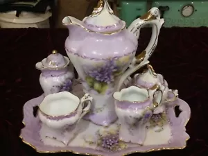 11 piece porcelain tea set purple floral - Picture 1 of 14