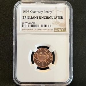 1998 Guernsey Crab Penny NGC Brilliant Uncirculated BU - Picture 1 of 5