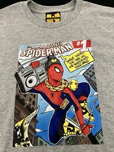 Gray Wu-Tang Spiderman Collab, Protect Ya Neck Lyrics Comic Tee Size Large - Picture 1 of 4