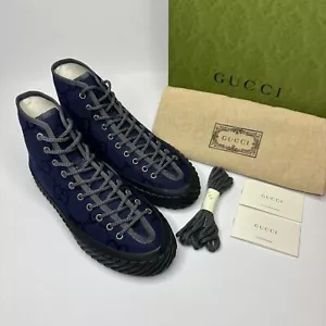 NWT Gucci Mens High Top GG Blue Sneakers Shoes, Macro Canvas Gucci size 8.5 - Picture 1 of 11