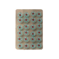 Card (24) 13mm hand painted red flower clear vintage Czech glass buttons