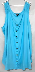 Canotta donna Torrid 2022 5x blu teal rayon slub bottoni davanti cinturino con volant - Foto 1 di 8