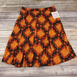 Falda LuLaRoe Mediana Madison Geométrica Naranja Negra Con Bolsillos - Imagen 1 de 5