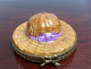 Hermoso Vintage Limoges Damas Sombrero Pintado Mein Baratijas Caja - Imagen 1 de 6