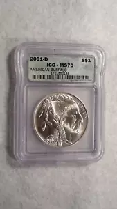 2001 D BUFFALO DOLLAR ICG MS70 PERFECT GEM UNCIRCULATED $1.00 SILVER COIN! - Picture 1 of 4