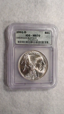 2001 D BUFFALO DOLLAR ICG MS70 PERFECT GEM UNCIRCULATED $1.00 SILVER COIN! - Image 1 of 4
