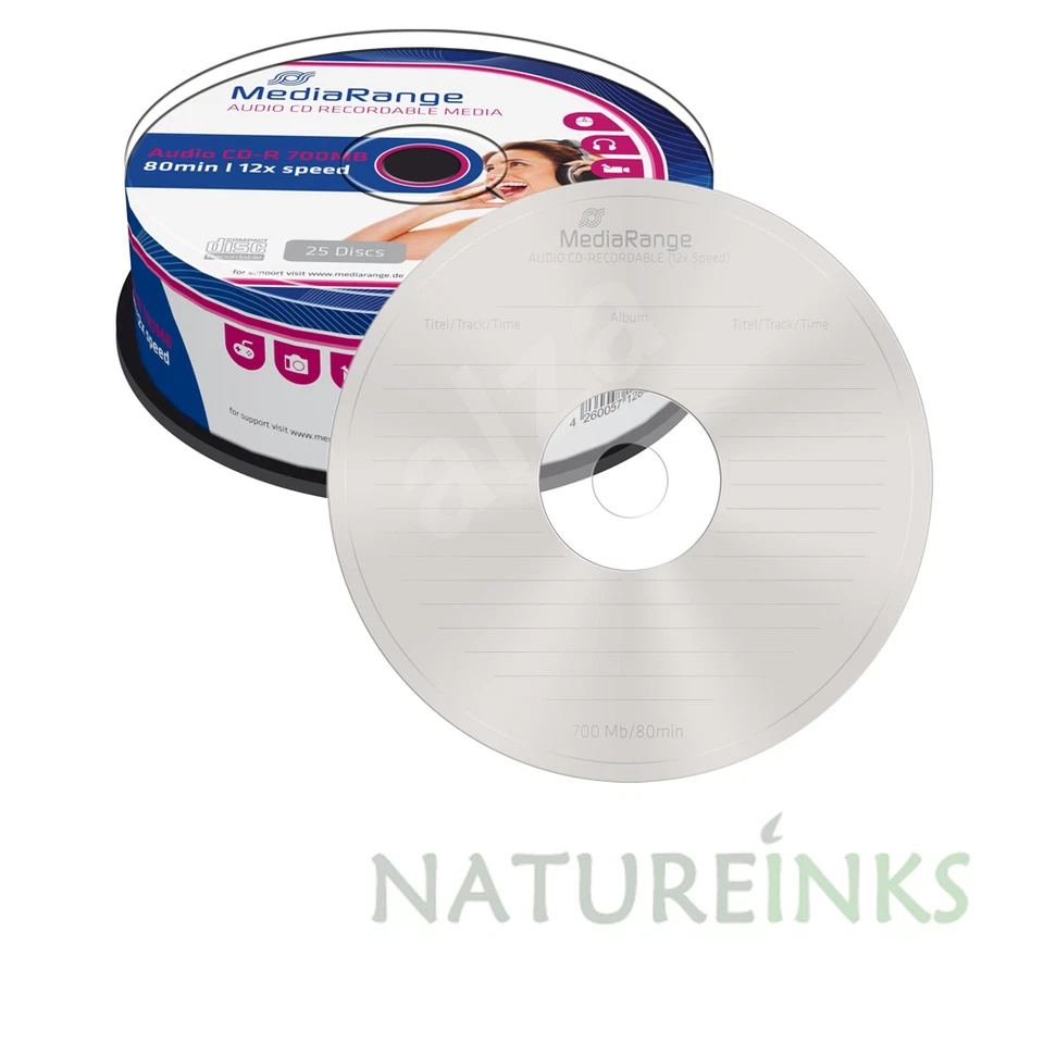 50 Mediarange Blank Audio CD-R CD disc 80 Mins CDR 12x 700MB Cakebox MR223 - Image 1 of 1