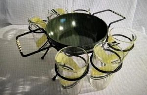 Juego de carrito MCM bebida remolino VASOS ancla corchetes verde TAZÓN mediados de siglo - Imagen 1 de 8