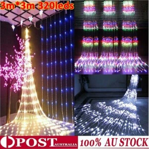 320LED 3*3M LED Window Curtain Light Waterfall Fairy String Wedding Home Deco AU - Picture 1 of 27