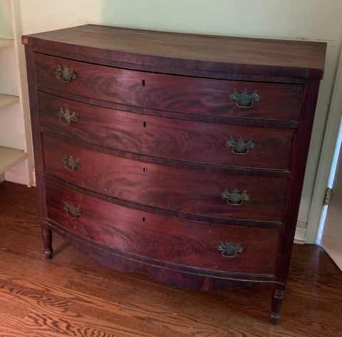 Late American Four-Drawer Bow-Front Wood Bureau / Dresser (circa 1830) Cover