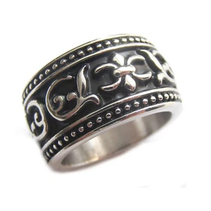 Kingka Ring Herrenring 316L Edelstahl handgefertigt silberfarben matt geschwärzt