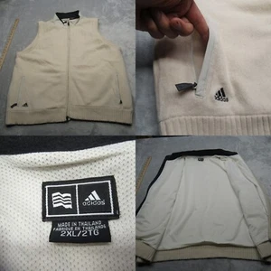 Adidas Wool Sweater Vest Mens 2XL Cream Full Zip Ribbed Sleeveless Knit READ - Picture 1 of 13