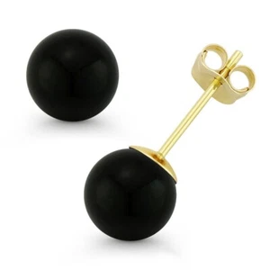 Black Onyx Ball gemstone beads Pushback-Bell Stud Earrings - Picture 1 of 4