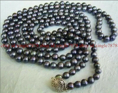 Long 50 inches Natural 7-8mm Black Freshwater Cultured Pearl Necklace - Image 1 of 4